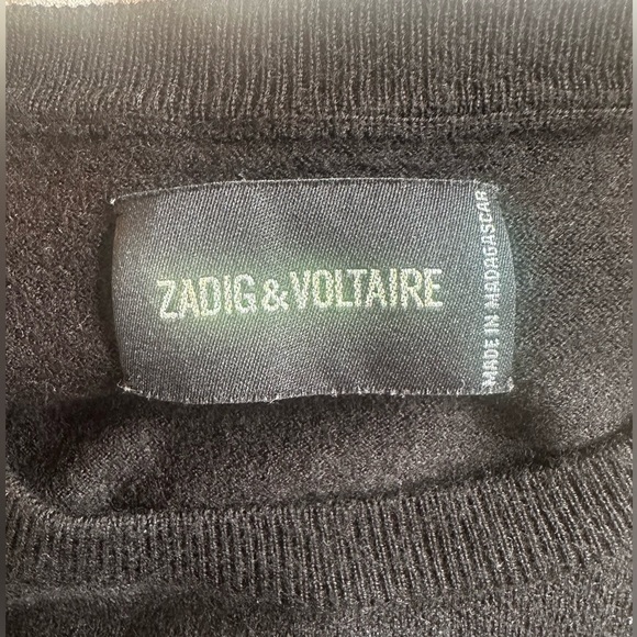 Zadig & Voltaire Black “Je T’aime” Merino Wool Crewneck Sweater Size Medium EUC! - Picture 11 of 11